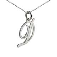 Silver 25x11mm plain palace script Initial D Pendant with a 1.3mm wide curb Chain 18 inches