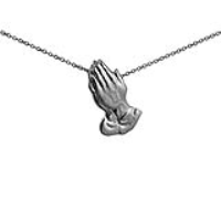 Silver 25x13mm Praying Hands Pendant with a 1mm wide rolo Chain 16 inches Only Suitable for Children