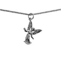 Silver 25x18mm welcoming Guardian Angel Pendant with a 1.3mm wide curb Chain 24 inches
