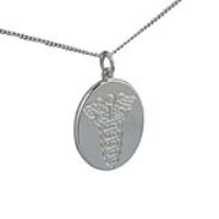 Silver 25x20mm oval medical alarm Disc Pendant with a 1.3mm wide curb Chain 18 inches