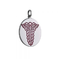 Silver 25x20mm oval medical alarm Disc Pendant with vitreous red enamel