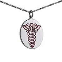 Silver 25x20mm oval medical alarm Disc Pendant with vitreous red enamel with a 1.3mm wide curb Chain 22 inches