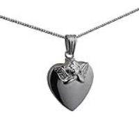 Silver 25x22mm handmade Embossed Angel Heart shaped Memorial Locket with a 1.3mm wide curb Chain 20 inches