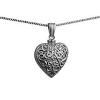 Silver 25x22mm handmade Embossed Heart shaped Memorial Locket with a 1.3mm wide curb Chain 22 inches