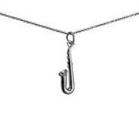 Silver 25x8mm solid Saxophone Pendant with a 1mm wide rolo Chain