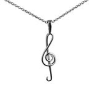 Silver 25x8mm wire G Clef Pendant with a 1mm wide rolo Chain 24 inches