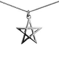 Silver 26mm plain Pentangle Pendant with a 1.3mm wide curb Chain 24 inches