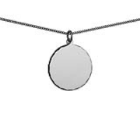 Silver 26mm round diamond cut edge Disc Pendant with a 1.3mm wide curb Chain 18 inches