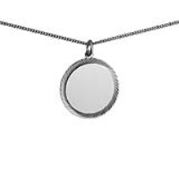 Silver 26mm round diamond cut edge Disc Pendant with a 1.3mm wide curb Chain 24 inches