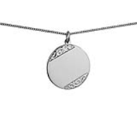 Silver 26mm round hand engraved Disc Pendant with a 1.3mm wide curb Chain 18 inches