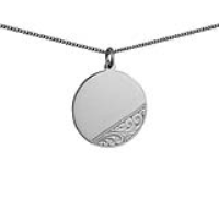 Silver 26mm round hand engraved Disc Pendant with a 1.3mm wide curb Chain 20 inches