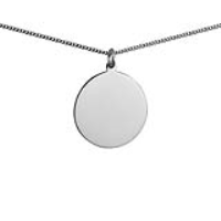 Silver 26mm round plain Disc Pendant with a 1.3mm wide curb Chain