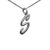 Silver 26x11mm plain palace script Initial S Pendant with a 1.3mm wide curb Chain 24 inches