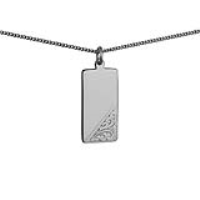 Silver 26x13mm hand engraved rectangular Disc Pendant with a 1.3mm wide curb Chain