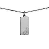 Silver 26x13mm hand engraved rectangular Disc Pendant with a 1.3mm wide curb Chain 24 inches