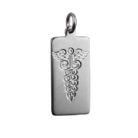 Silver 26x13mm hand engraved rectangular medical alarm