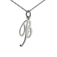 Silver 26x13mm plain palace script Initial B Pendant with a 1.3mm wide curb Chain