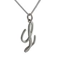 Silver 26x13mm plain palace script Initial L Pendant with a 1.3mm wide curb Chain 22 inches