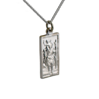 Silver 26x13mm rectangular St Christopher Pendant with a 1.3mm wide curb Chain