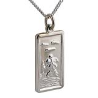 Silver 26x13mm rectangular St Christopher Pendant with a 1.3mm wide curb Chain 18 inches