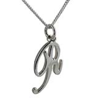 Silver 26x14mm plain palace script Initial R Pendant with a 1.3mm wide curb Chain 24 inches