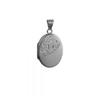 Silver 26x19mm oval half hand engraved flat Locket