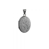 Silver 26x19mm oval hand engraved flat Locket