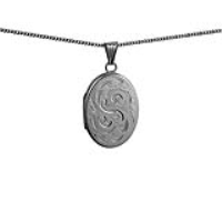 Silver 26x19mm oval hand engraved flat Locket with a 1.3mm wide curb Chain