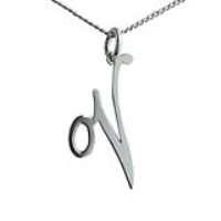 Silver 26x23mm plain palace script Initial V Pendant with a 1.3mm wide curb Chain 22 inches