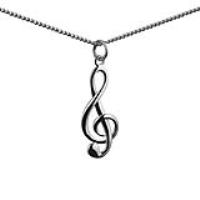Silver 27x12mm wire G Clef Pendant with a 1.3mm wide curb Chain 20 inches