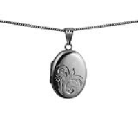 Silver 27x20mm oval half hand engraved Locket with a 1.3mm wide curb Chain 20 inches