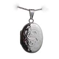 Silver 27x20mm oval hand engraved Locket with a 1.3mm wide curb Chain 24 inches