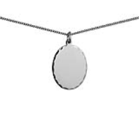 Silver 27x21mm diamond cut edge oval Disc Pendant with a 1.3mm wide curb Chain
