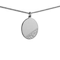 Silver 27x21mm oval hand engraved Disc Pendant with a 1.3mm wide curb Chain