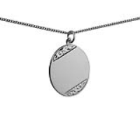 Silver 27x21mm oval hand engraved Disc Pendant with a 1.3mm wide curb Chain 18 inches