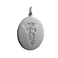 Silver 27x21mm oval hand engraved medical alarm symbol Disc Pendant