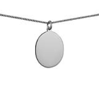 Silver 27x21mm oval plain Disc Pendant with a 1.3mm wide curb Chain