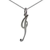 Silver 27x7mm plain palace script Initial I Pendant with a 1.3mm wide curb Chain
