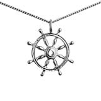 Silver 28mm solid Ships Wheel Pendant with a 1.3mm wide curb Chain 20 inches