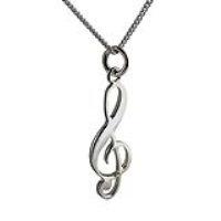 Silver 28x11mm G Clef Pendant with a 1.3mm wide curb Chain 20 inches