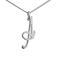 Silver 28x11mm plain palace script Initial A Pendant with a 1.3mm wide curb Chain 20 inches