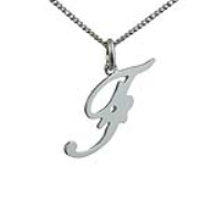 Silver 28x11mm plain palace script Initial F Pendant with a 1.3mm wide curb Chain 18 inches