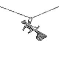 Silver 28x12mm moveable Horse and Cart Pendant with a 1mm wide rolo Chain 14 inches Only Suitable for Children