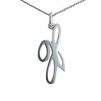 Silver 28x14mm plain palace script Initial X Pendant with a 1.3mm wide curb Chain 24 inches