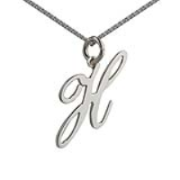 Silver 28x15mm plain palace script Initial H Pendant with a 1.3mm wide curb Chain 20 inches