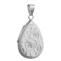 Silver 28x19mm teardrop hand engraved flat Locket