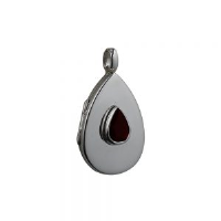 Silver 28x19mm teardrop plain Garnet set flat Locket
