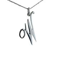 Silver 28x21mm plain palace script Initial W Pendant with a 1.3mm wide curb Chain