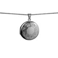 Silver 29mm round hand engraved celtic pattern Locket with a 1.3mm wide curb Chain 24 inches