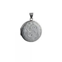 Silver 29mm round hand engraved flat Locket